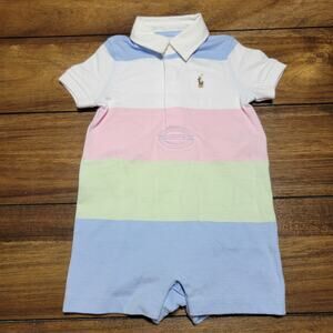 Ralph Lauren Infant Striped Cotton Rugby Jersey Shortall - Size 6M